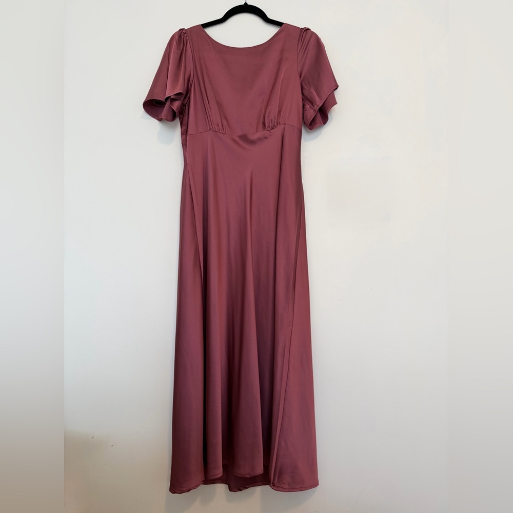 Baltic Born Dreya Satin Midi Dress | Deep Mauve | Flutter Sleeve | Large NWT